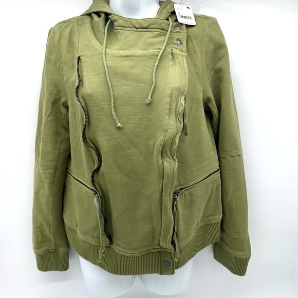 ❤️ Free People Carmen Moto Hoodie Jacket Cardigan NWT Olive Women’s Small - Picture 5 of 9